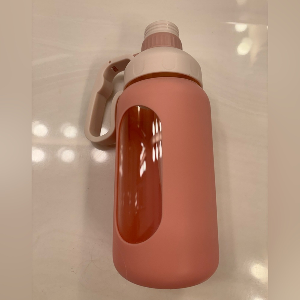 Glass and Pink Water Bottle with Handle